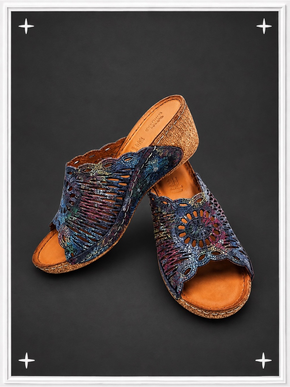 Spring Step Laser Cut Leather Wedge Slide Sandals | Women's 9